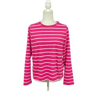 J.Crew Striped Long Sleeve Top Medium Pink White Gold Buttons Preppy Nautical